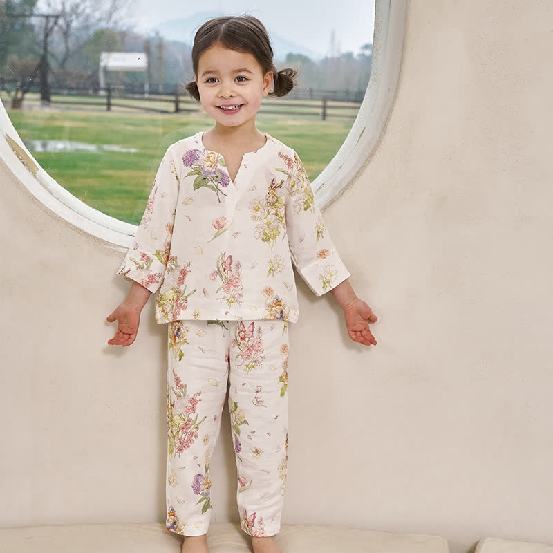 Bamboo Fiber Parent-child Floral Pajama Set - image 1