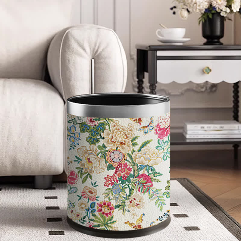 Vintage Floral Double Layer Durable Trash Bin