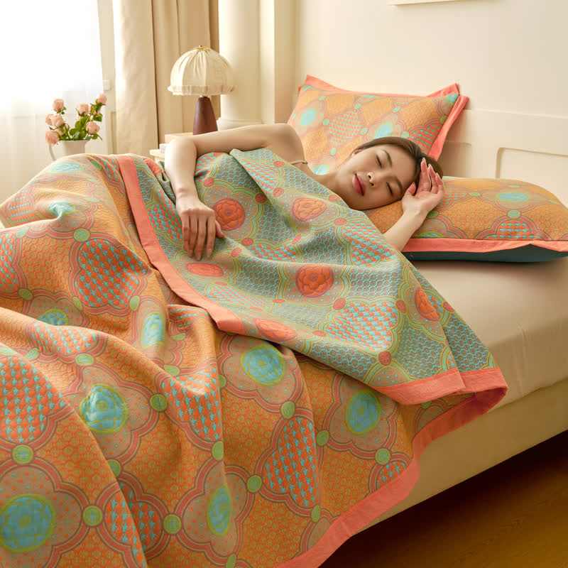 Reversible Vintage Cotton Gauze Jacquard Blanket