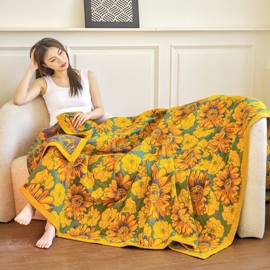 Cotton Gauze Reverisible Blomming Flower Blanket