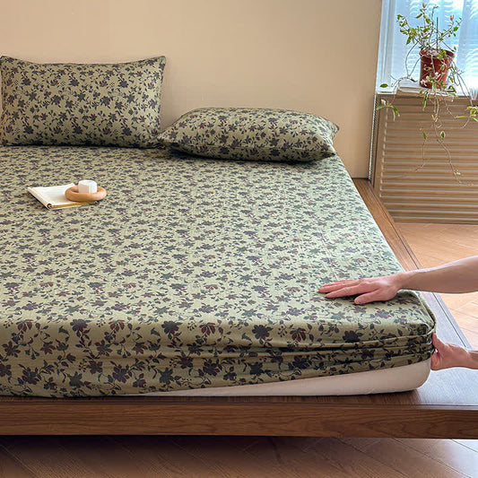 Cotton Gauze Jacquard Floral Fitted Sheet