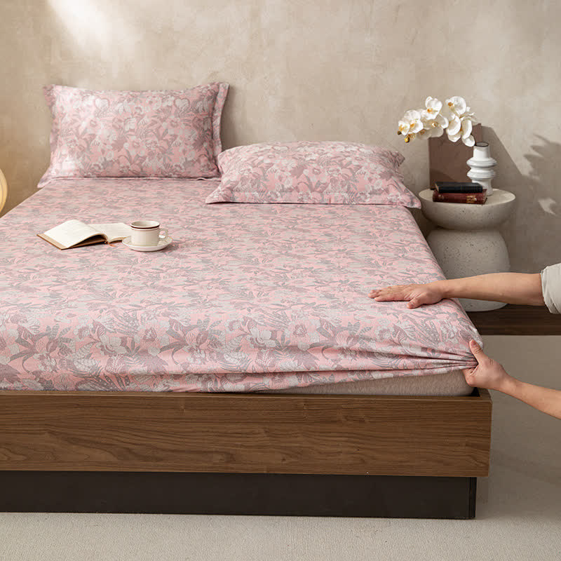 Double Layer Gauze Jacquard Floral Fitted Sheet