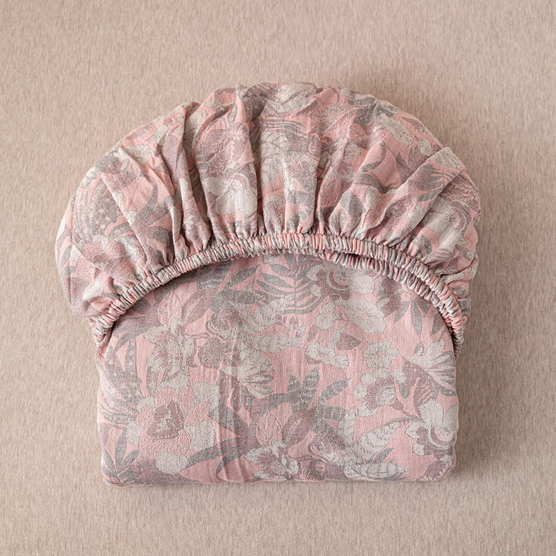 Double Layer Gauze Jacquard Floral Fitted Sheet