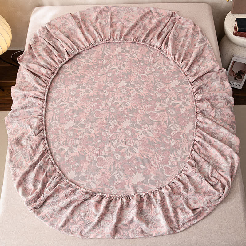 Double Layer Gauze Jacquard Floral Fitted Sheet