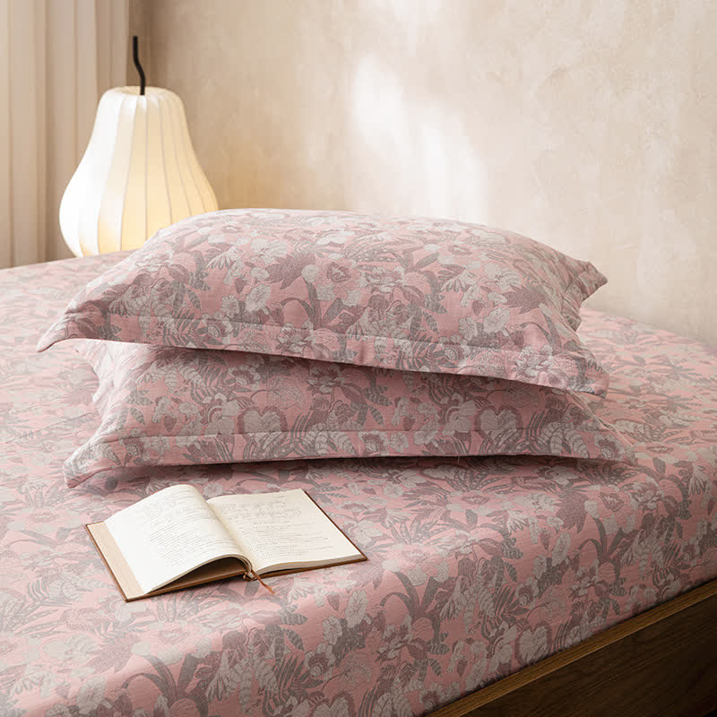 Double Layer Gauze Jacquard Floral Fitted Sheet