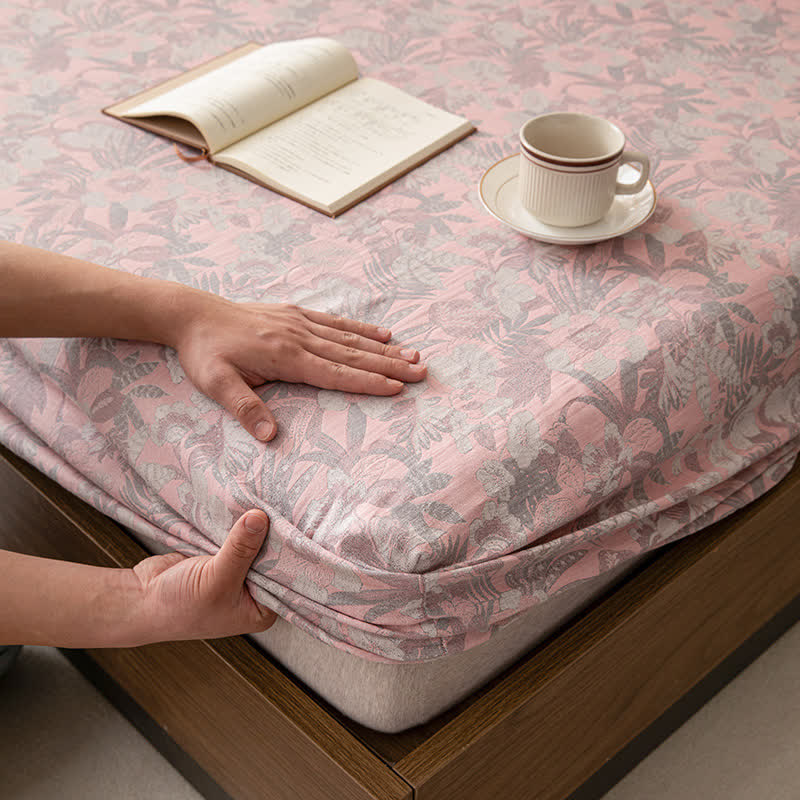 Double Layer Gauze Jacquard Floral Fitted Sheet