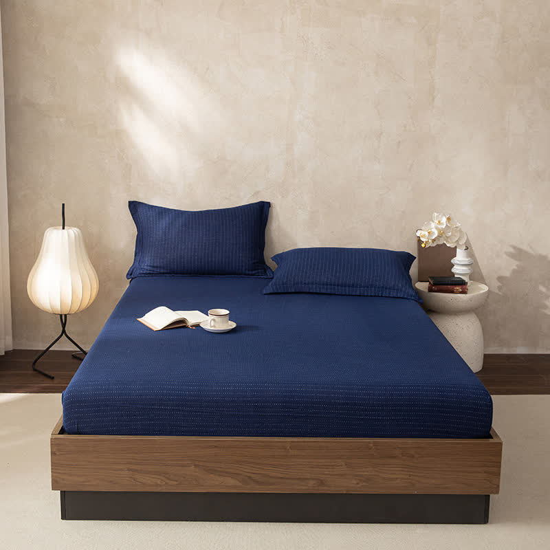 Simple Solid Color Double Layer Gauze Fitted Sheet