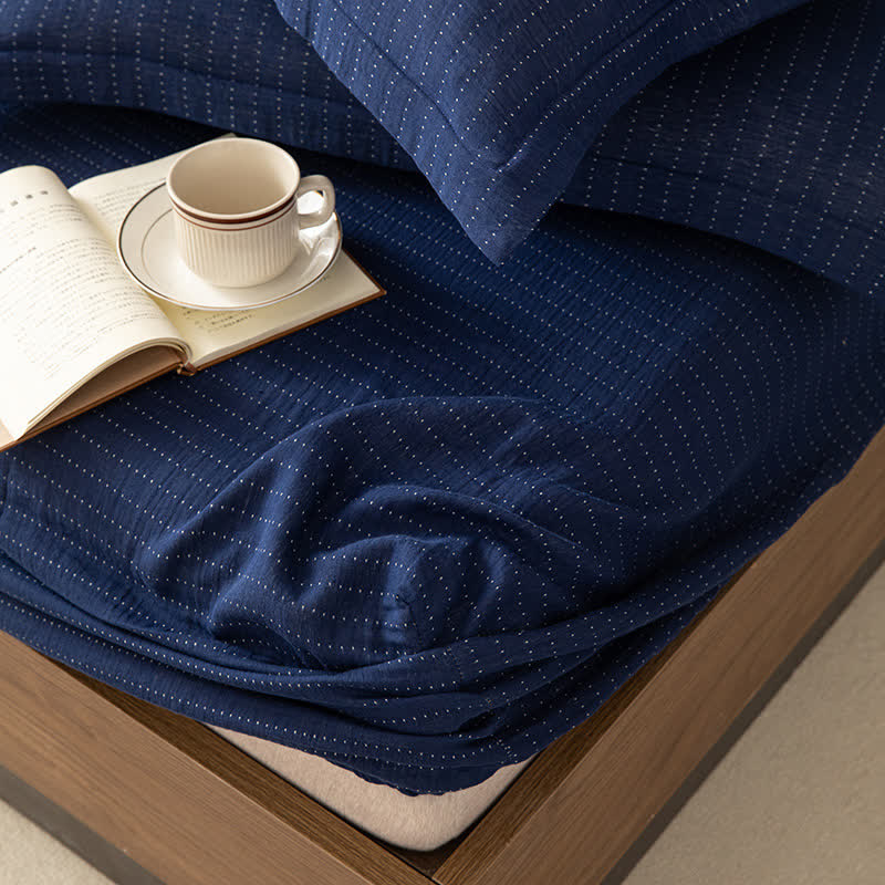 Simple Solid Color Double Layer Gauze Fitted Sheet