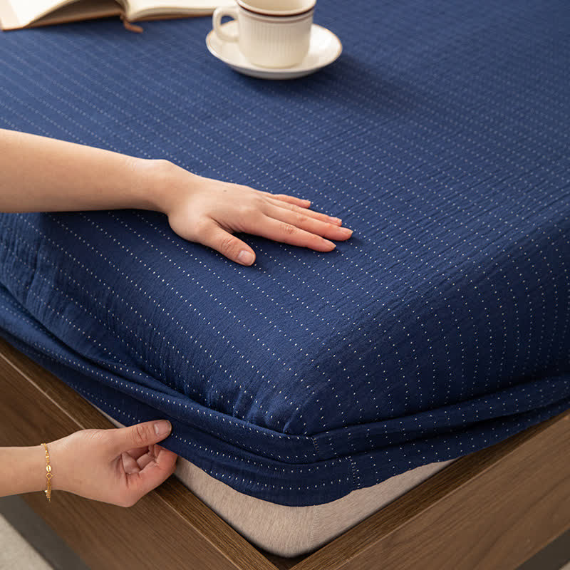 Simple Solid Color Double Layer Gauze Fitted Sheet