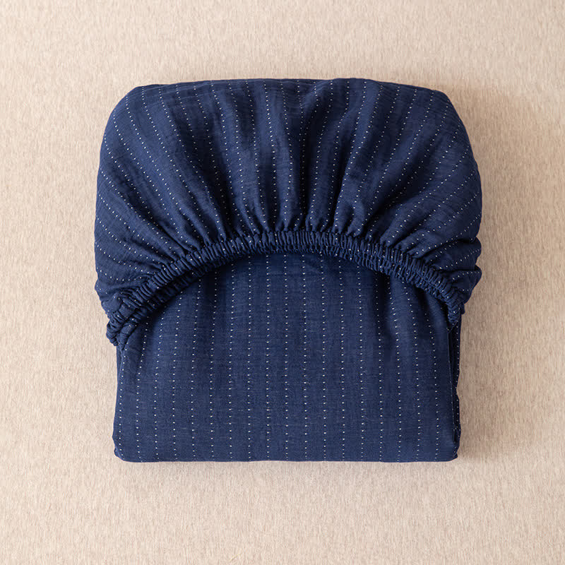 Simple Solid Color Double Layer Gauze Fitted Sheet