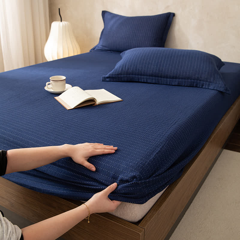Simple Solid Color Double Layer Gauze Fitted Sheet