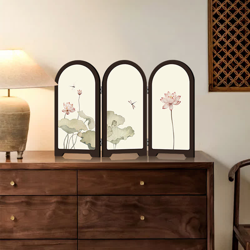 Pastoral Lotus Foldable Screen Desktop Ornament