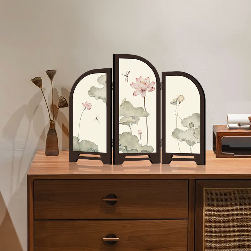 Pastoral Lotus Foldable Screen Desktop Ornament