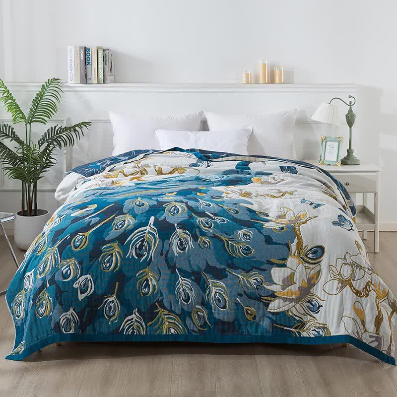Cotton Gauze Jacquard Peacock Comfy Blanket