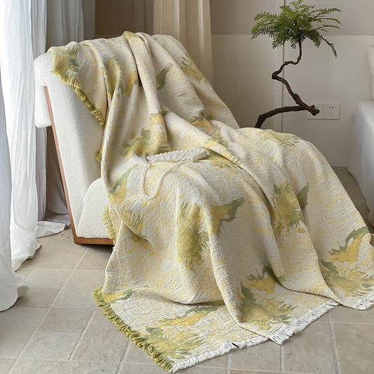 Reversible Rural Cotton Gauze Tassel Blanket