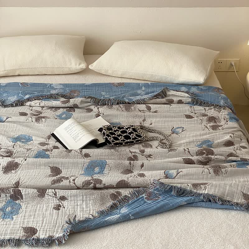 Four Layers Cotton Gauze Tassel Comfy Blanket
