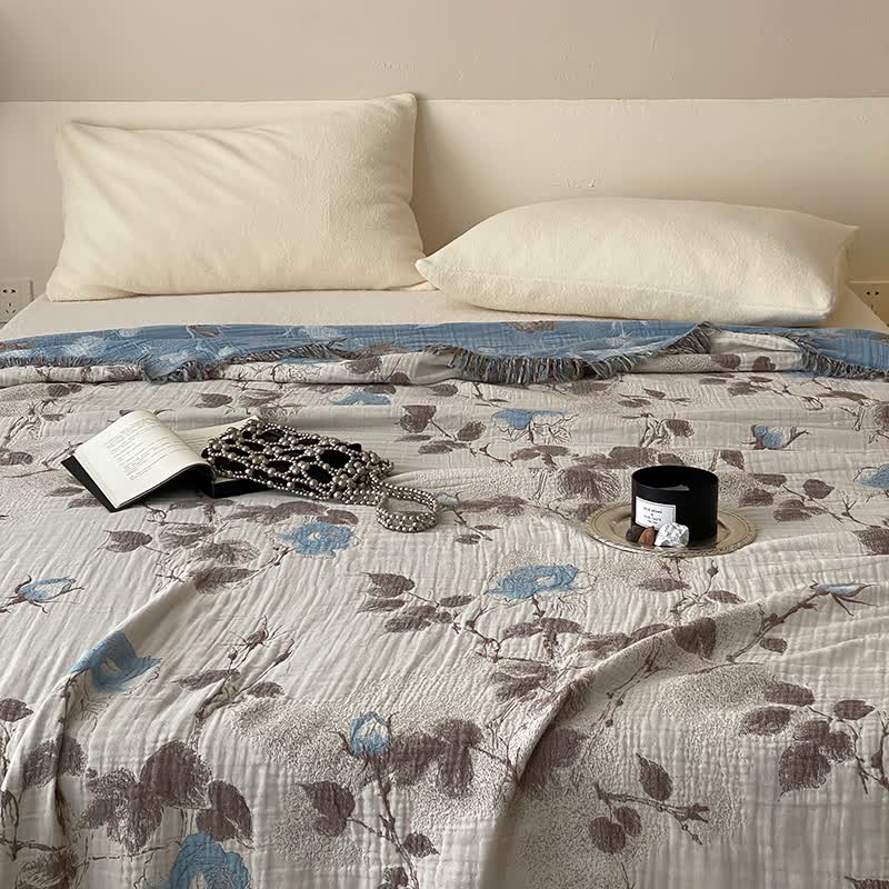 Four Layers Cotton Gauze Tassel Comfy Quilt
