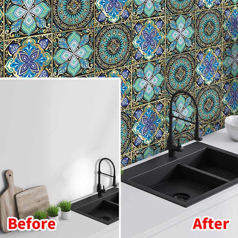 Mandala Style Waterproof Backsplash Tile Decals