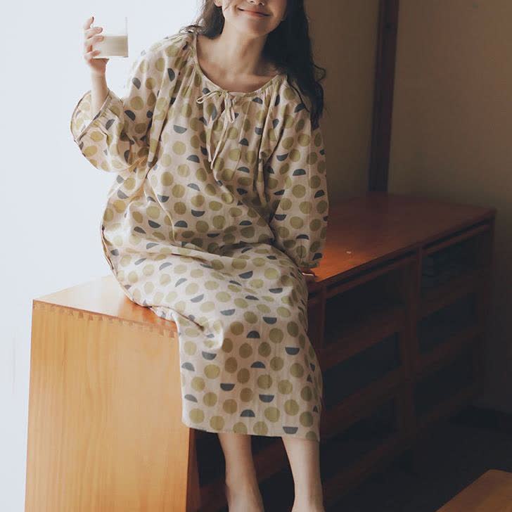 Round-neck Geometric Cotton Gauze Nightdress