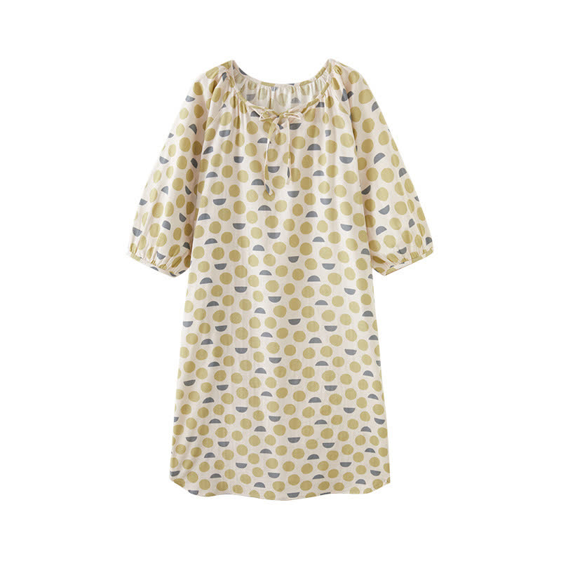Round-neck Geometric Cotton Gauze Nightdress