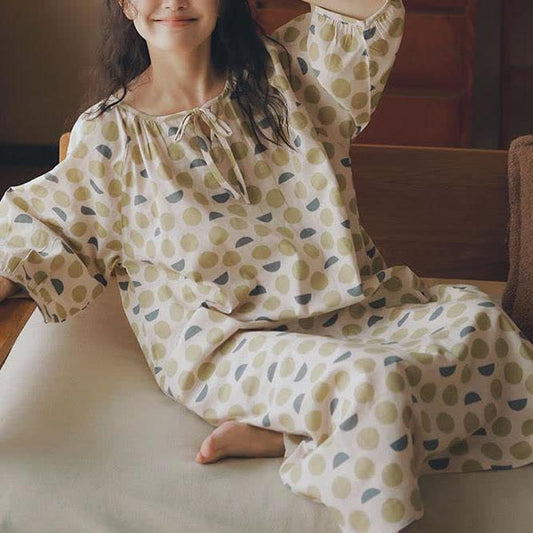 Round-neck Geometric Cotton Gauze Nightdress