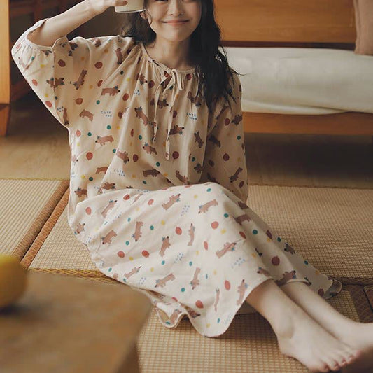 Cute Dog Cotton Gauze Comfy Nightdress