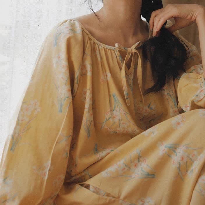 Cotton Gauze Breathable Floral Nightdress