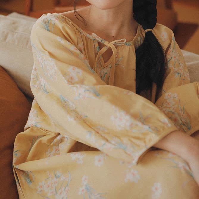 Cotton Gauze Breathable Floral Nightdress