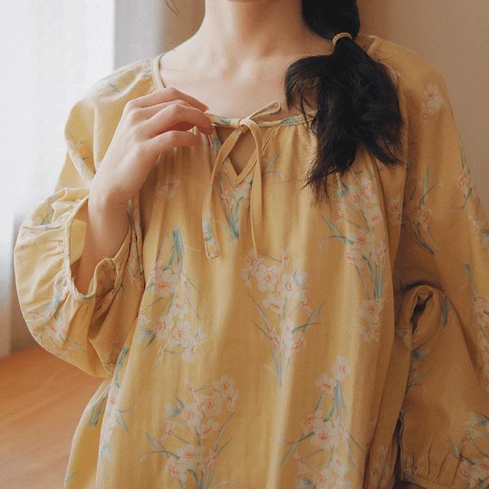 Cotton Gauze Breathable Floral Nightdress