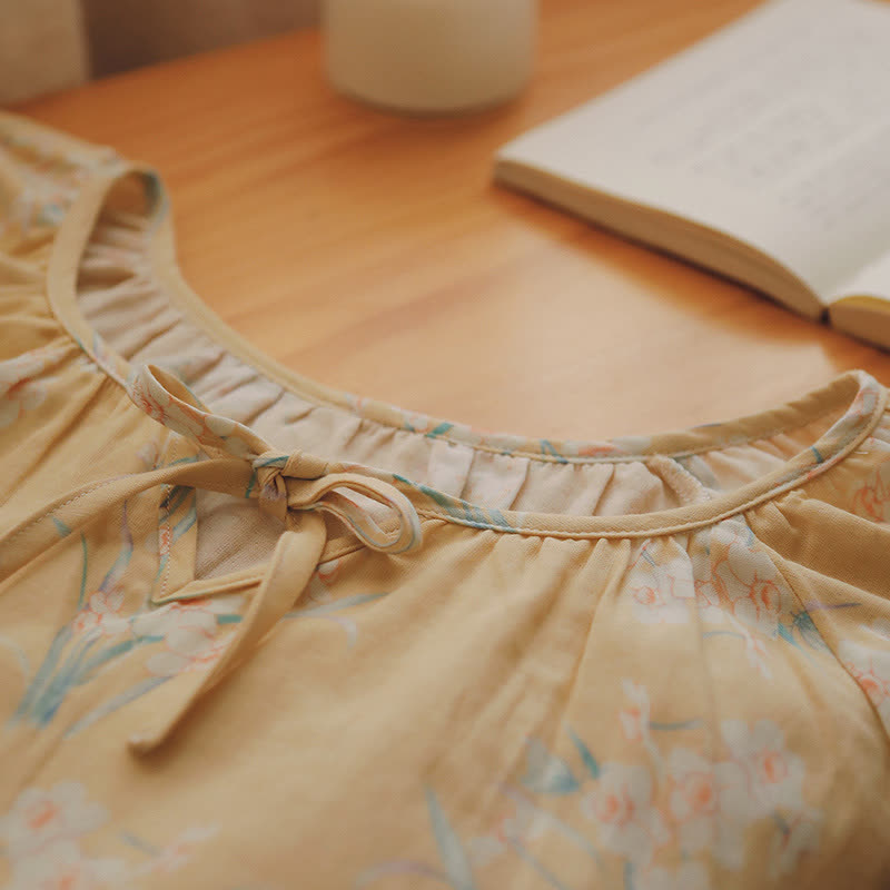 Cotton Gauze Breathable Floral Nightdress