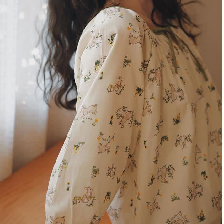 Rural Rabbit Cotton Gauze Soft Nightdress