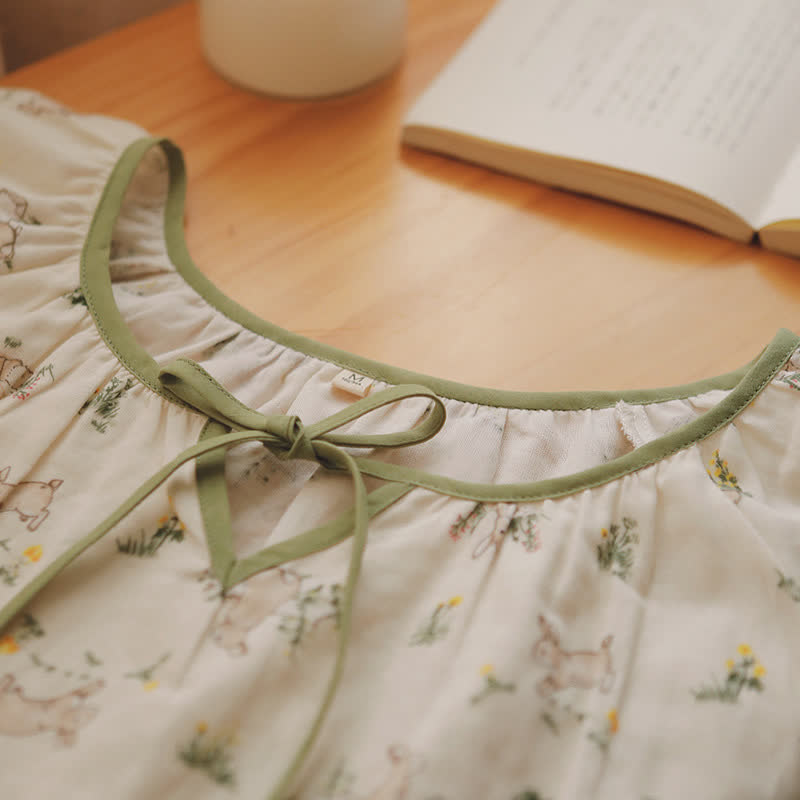 Rural Rabbit Cotton Gauze Soft Nightdress