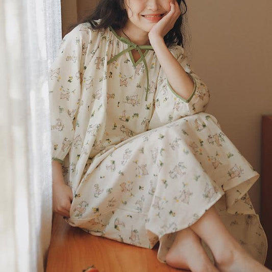 Rural Rabbit Cotton Gauze Soft Nightdress