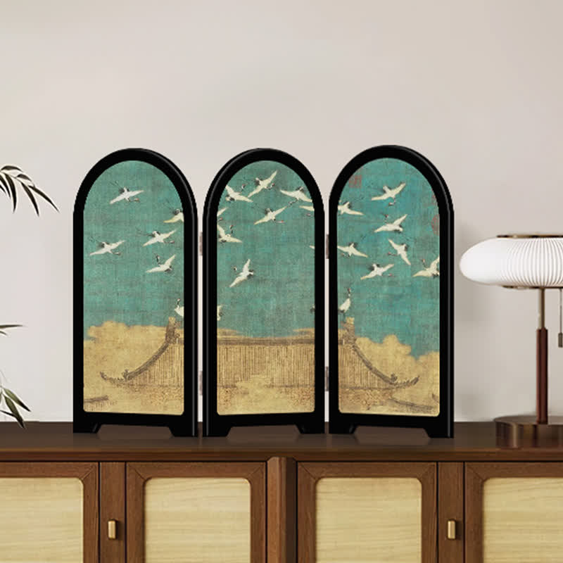 Vintage Crane Foldable Screen Desktop Ornament