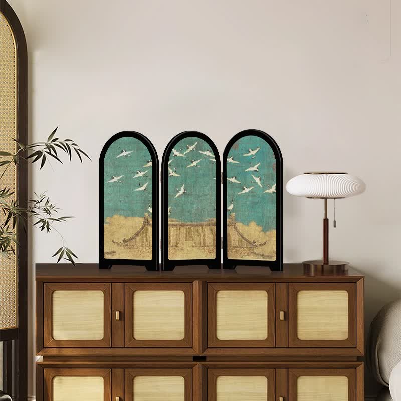 Vintage Crane Foldable Screen Desktop Ornament