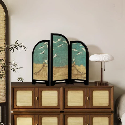 Vintage Crane Foldable Screen Desktop Ornament