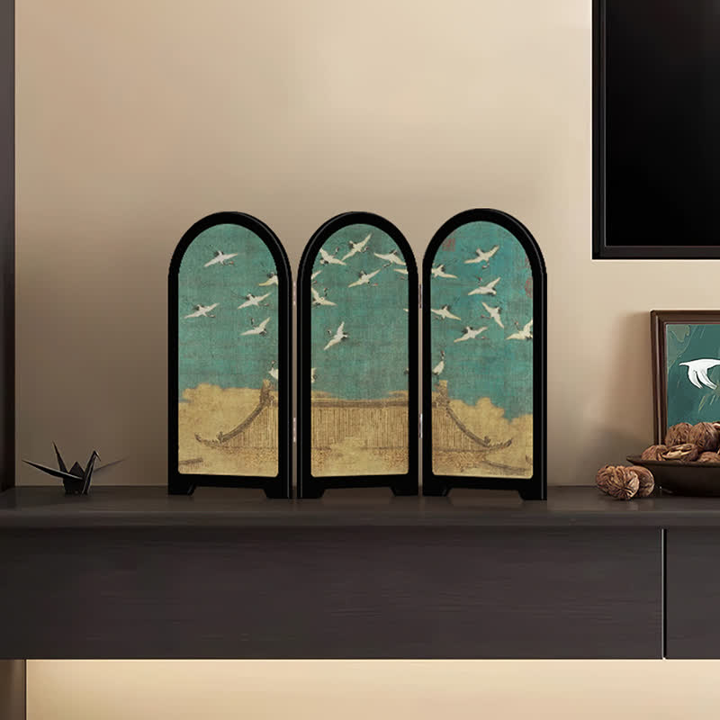 Vintage Crane Foldable Screen Desktop Ornament