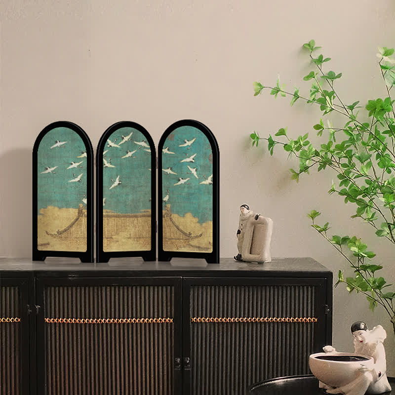 Vintage Crane Foldable Screen Desktop Ornament