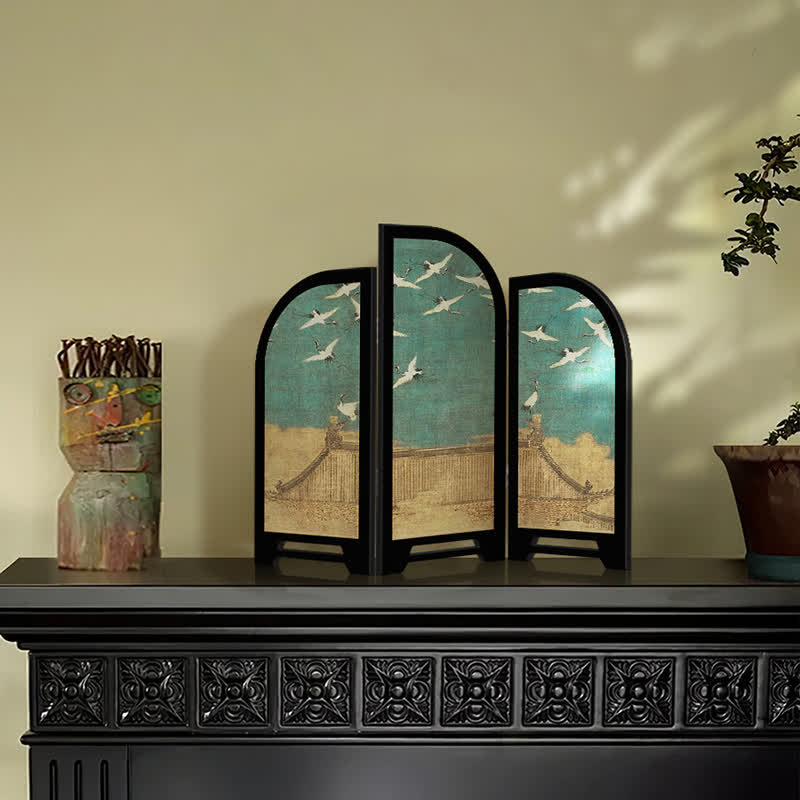 Vintage Crane Foldable Screen Desktop Ornament