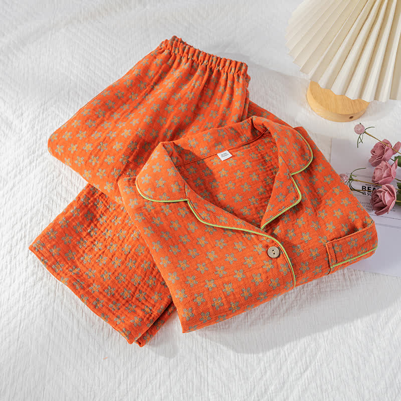 Bright Color Cotton Gauze Soft Nightwear Set