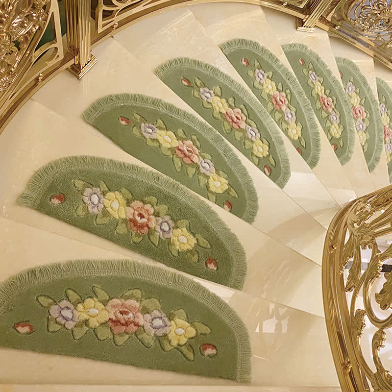 Floral Tassel Non-Slip Carpet Stair Treads