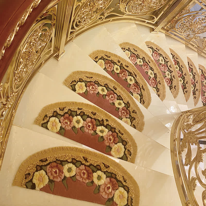 Floral Tassel Non-Slip Carpet Stair Treads