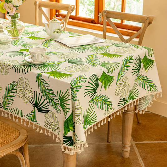 Tropical Leaf Tassel Soft Tablecloth
