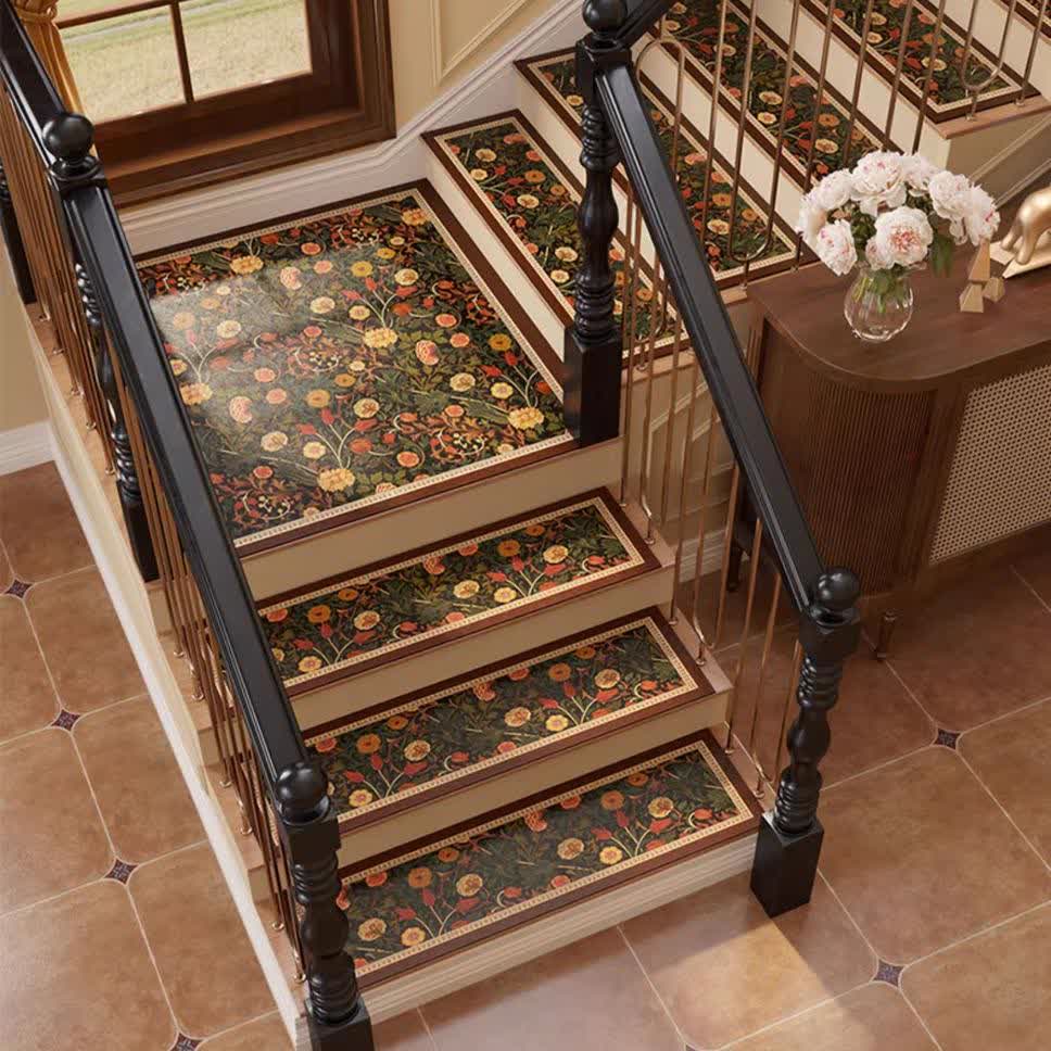 Diatom Mud Vintage Floral Cuttable Non-slip Stair Treads