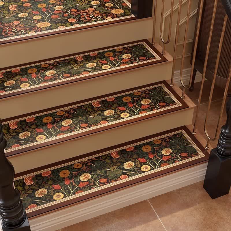 Diatom Mud Vintage Floral Cuttable Non-slip Stair Treads