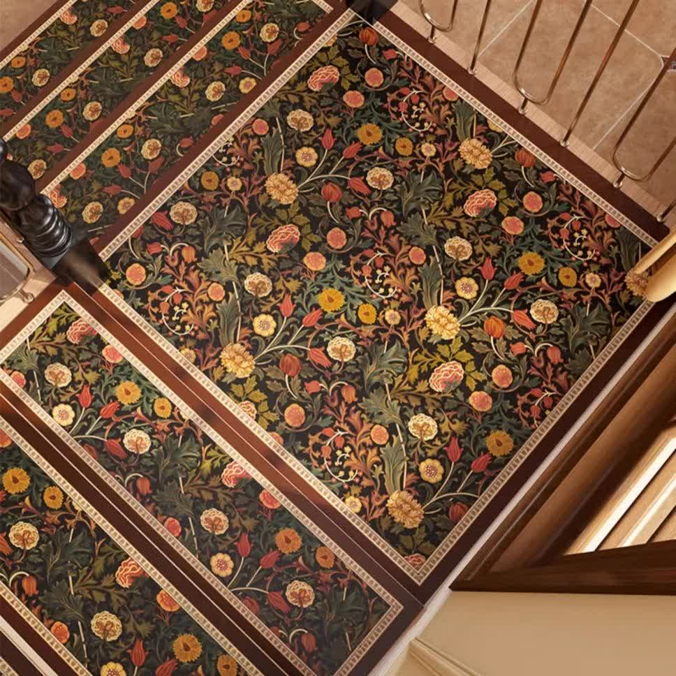 Diatom Mud Vintage Floral Cuttable Non-slip Stair Treads