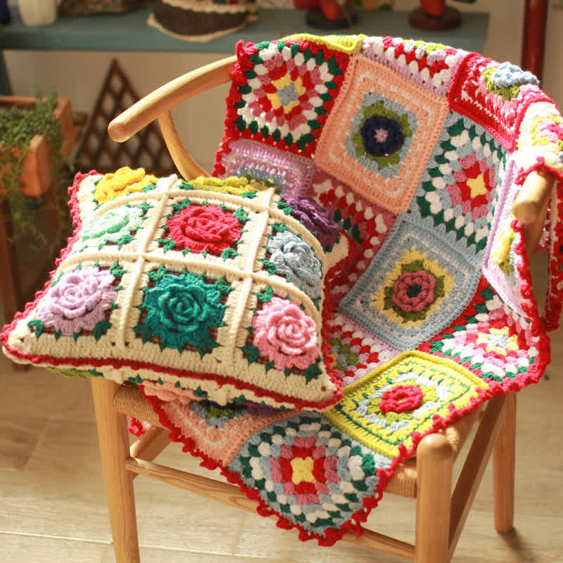Elegant Floral Hand-woven Crochet Blanket
