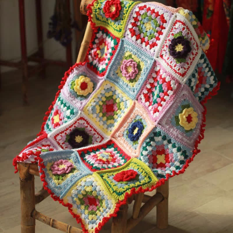 Elegant Floral Hand-woven Crochet Blanket