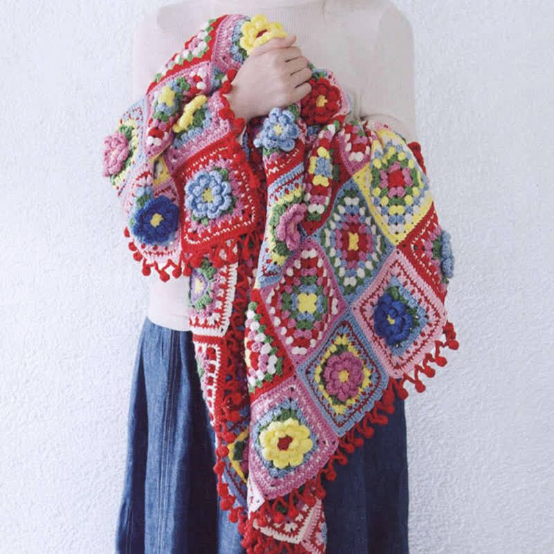 Elegant Floral Hand-woven Crochet Blanket