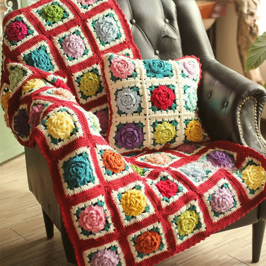 Rural Rose Hand-woven Crochet Sofa Blanket